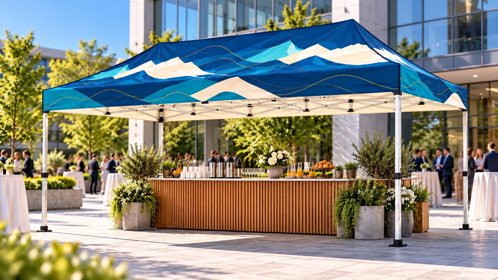 Printed pop-up gazebo 3 × 4.5 m at a corporate event