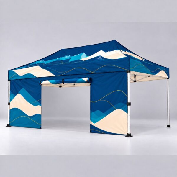 Side wall with roll-up door – 4.5 m – printed, on the gazebo