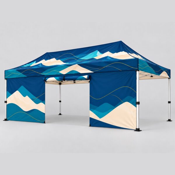 Side wall with roll-up door – 6 m – printed, on the gazebo