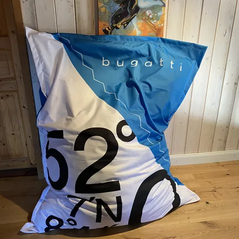 Atoll XXL bean bag, full-surface print in blue and white