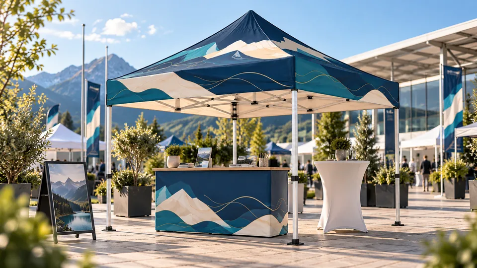 Printed pop-up gazebo as a promotion stand at an event site
