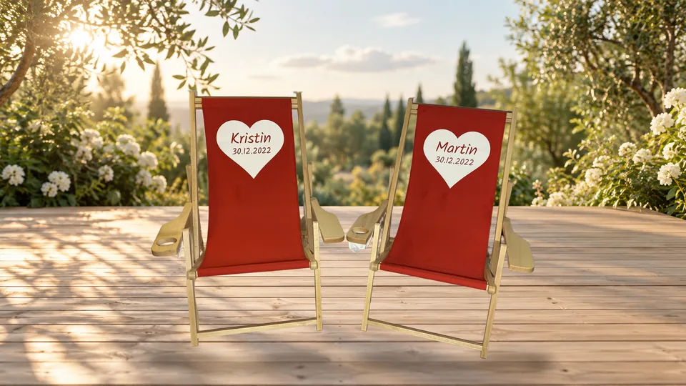 Two individually printed deckchairs as a personal wedding gift